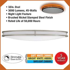 32 in. Oval Brushed Nickel Orbit LED Flush Mount Ceiling Light Night Light 3000 Lumens Adjust Color Temperatures