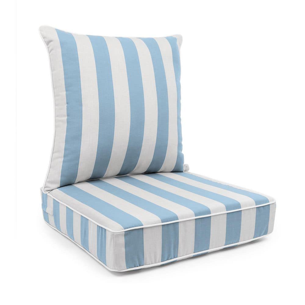 "Cabana Stripe Sky Blue/White Outdoor Deep Seat Cushion With Contrast Cord-Zippered 23""X24""X5"" Seat, 25"" Square Back" price history on PriceWatchPro