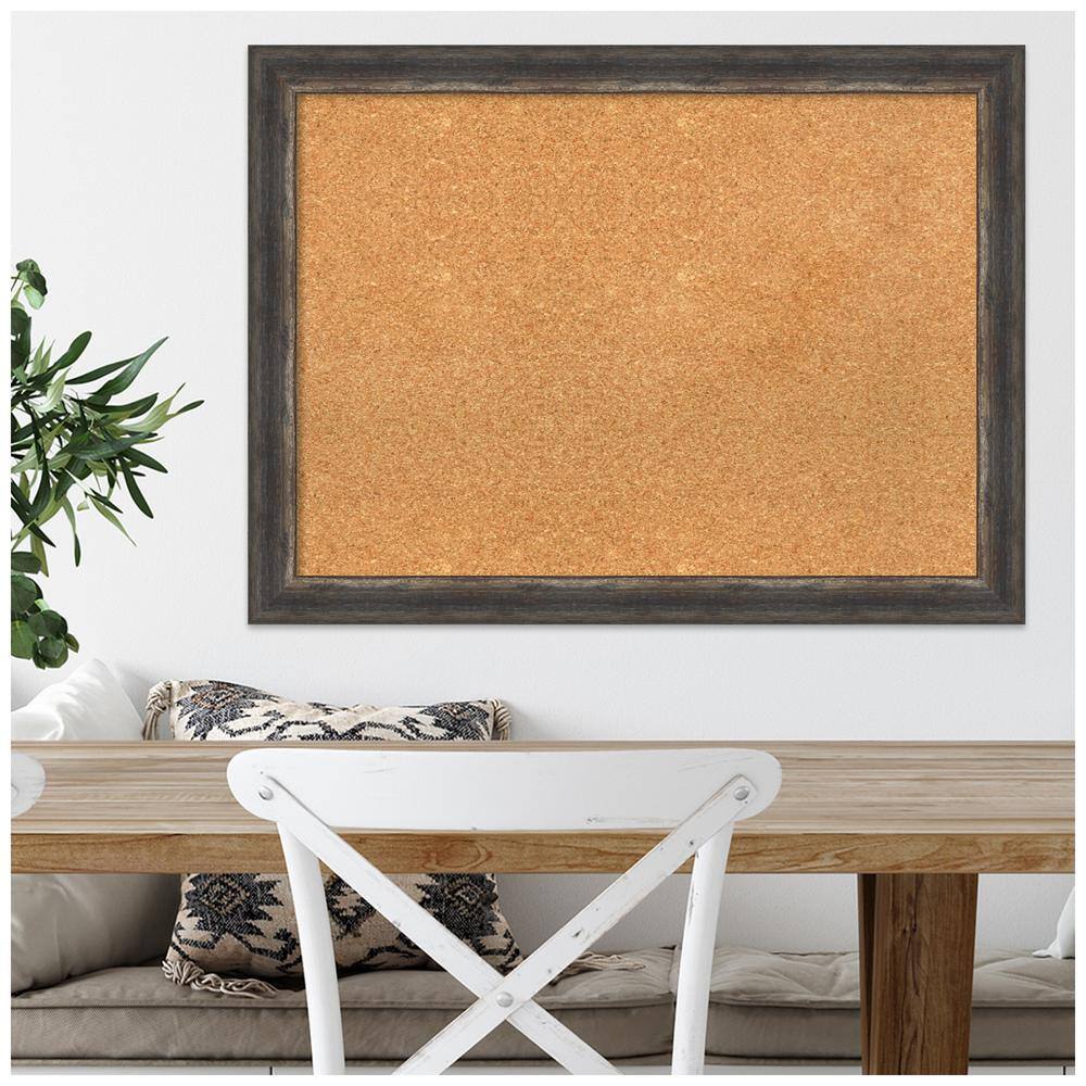 Natural Cork Board with Bark Rustic Char Polystyrene Frame, 31" x 23"