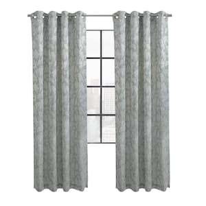 Valencia Grey Polyester Floral 52 in. W x 95 in. L Grommet Indoor Light Filtering Curtain (Single Panel)