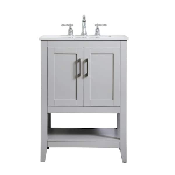 Unbranded Simply Living 24 in. W x 19 in. D x 34 in. H Bath Vanity in Grey with Calacatta White Engineered Marble Top
