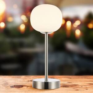 Natalia 12.25 in. Nickel/White Modern Minimalist Iron Rechargeable Integrated LED Table Lamp