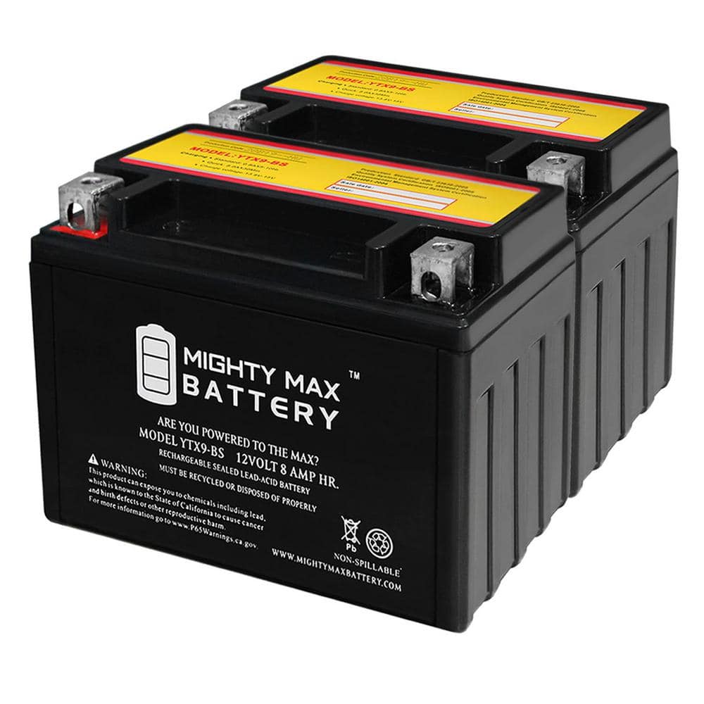 Mighty Max Battery Ytx9-bs 12V 8Ah Battery replaces 120 CCA Honda Motorcycle - 2 Pack