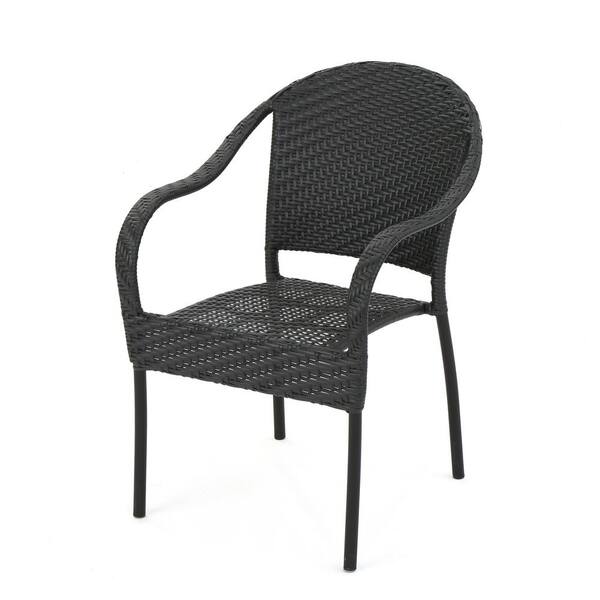 Noble House Sunset Black Plastic Outdoor Armed Lounge Chair