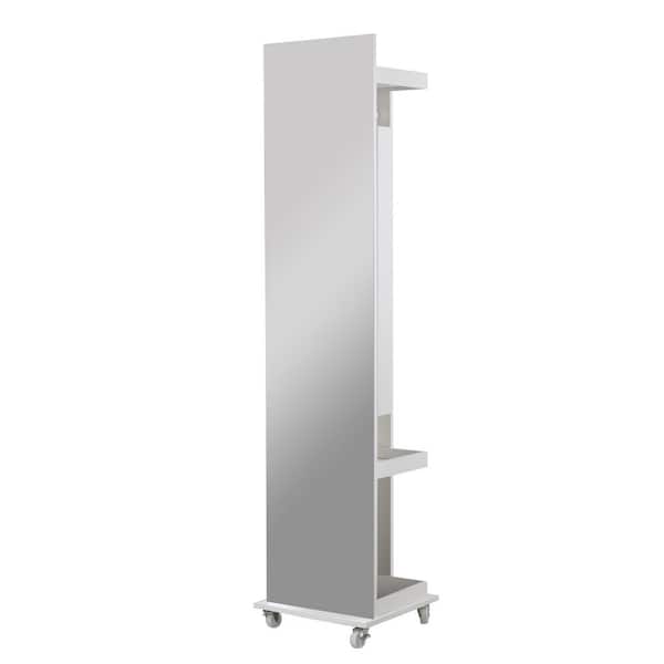 Unbranded White Full Mirror Movable Push-Pull Jewelry Storage Cabinet with Hanger Rod