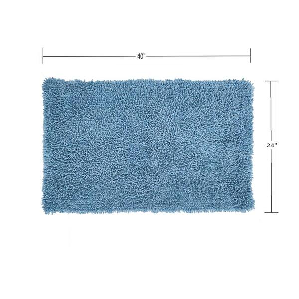 Tufted Chenille Oval Bath Mat With Hand-Crocheted Trim - Blue