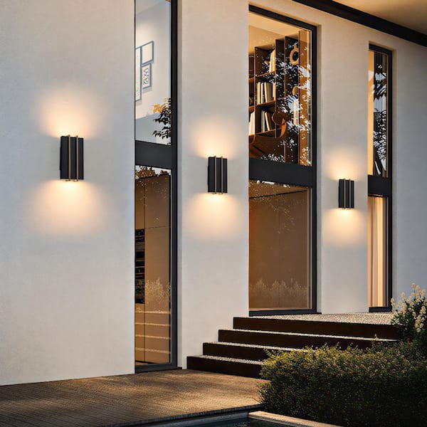 Barry 2-Light Modern Black and Gold Outdoor Integrated LED Wall Lantern Sconce