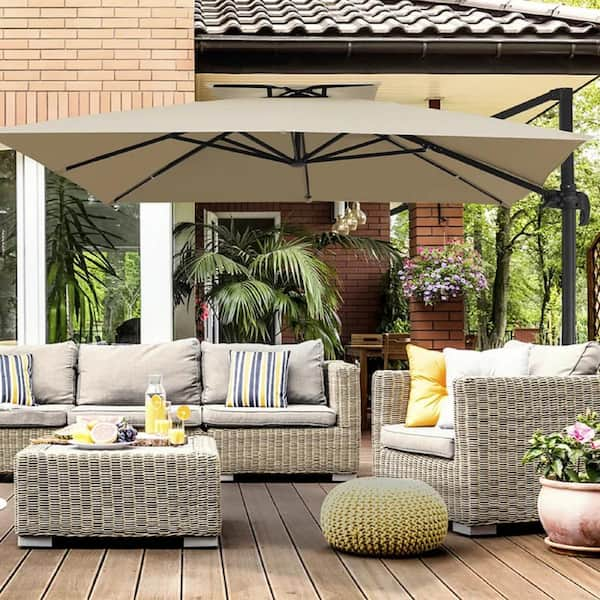 9 ft. x 9 ft. Square Aluminum Cantilever Tilt Patio Umbrella in Beige