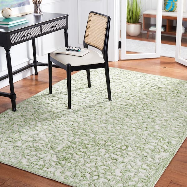 Trace Ivory/Green 8 ft. x 10 ft. Distressed Floral Area Rug