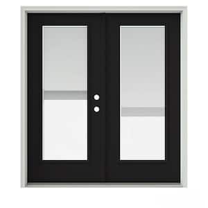 72 in. x 80 in. Black Painted Steel Left-Hand Inswing Full Lite Glass Active/Stationary Patio Door w/Blinds