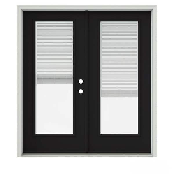 JELD-WEN 72 in. x 80 in. Black Painted Steel Left-Hand Inswing Full Lite Glass Active/Stationary Patio Door w/Blinds