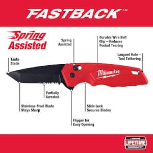 FASTBACK Stainless Steel Spring Assisted Folding Knife with 2.95 in. Blade and 25 ft. Compact Auto Lock Tape Measure
