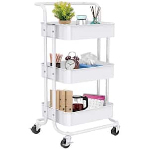 White Top Metal Triple Kitchen Cart with Wheels For Kitchen, Bathroom, Study