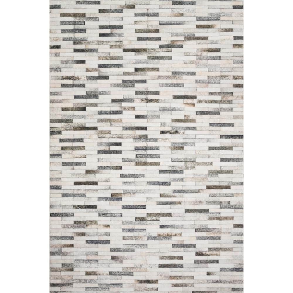 Ivory and Gray Rectangular Cowhide Patchwork Area Rug 8' x 10'
