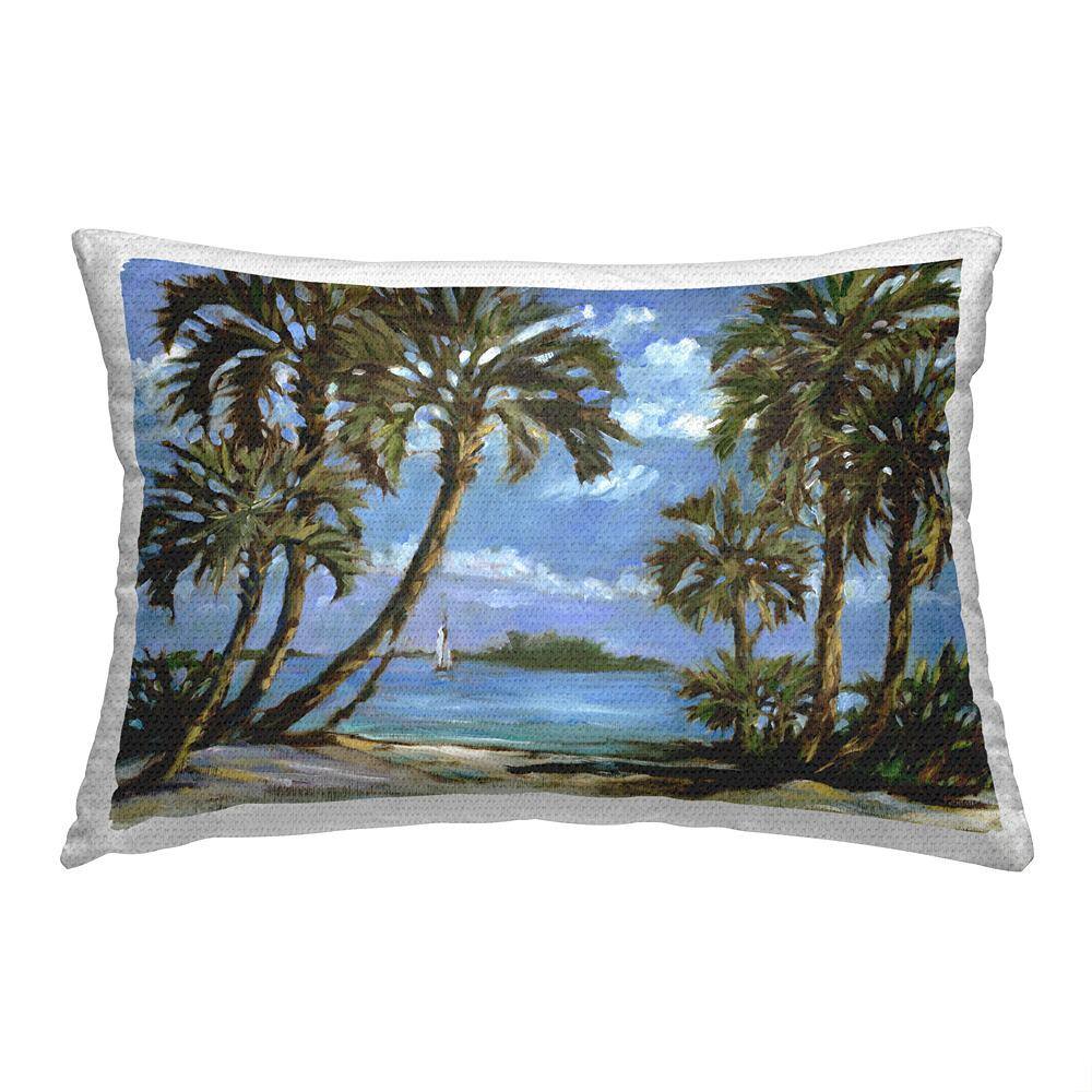 Palm Trees on Shore Blue Rectangular Outdoor Throw Pillow price history on PriceWatchPro