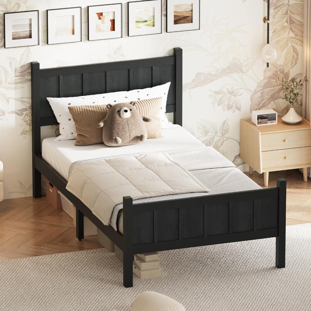Black Wood Frame Twin Size Platform Bed with Headboard, Footboard price history on PriceWatchPro