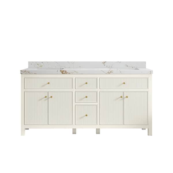 Willow Collections Sonoma 72 in. Double Sink Freestanding Alabaster Bath Vanity with Viola Gold Quartz Top Unassembled