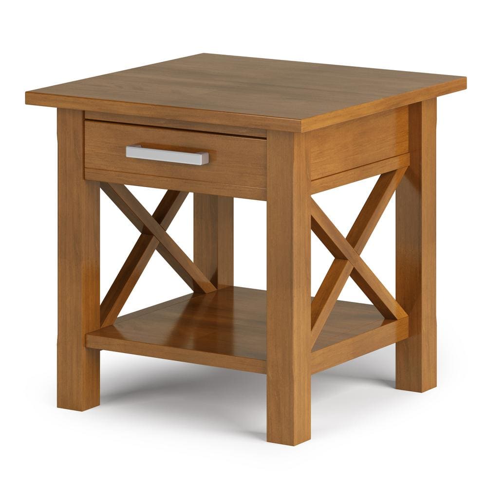 Kitchener Light Golden Brown Solid Wood Square End Table with Storage