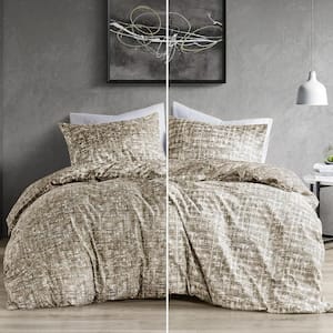 Maca 3-Piece Taupe Solid Microfiber Full/Queen Reversible Comforter Set