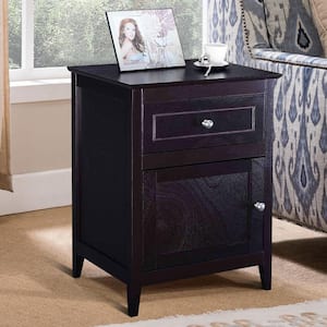 1-Drawer Espresso Nightstand End Table Nightstand Living Room Furniture 18.9 in. x 15 in. x 25 in.