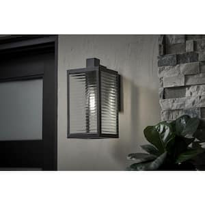 Lurelane 17 in. Matte Black 1-Light Outdoor Line Voltage Wall Sconce with No Bulb Included