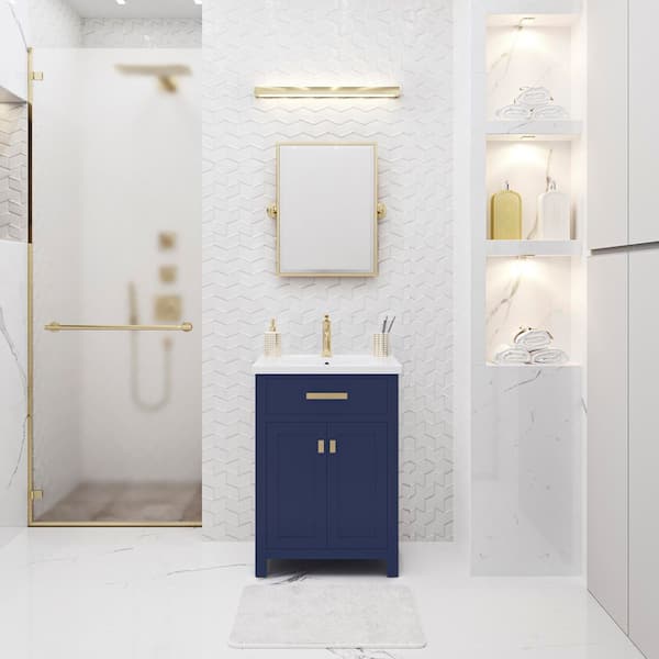 MYRA 24 in. W Bath Vanity in Monarch Blue Finish with Ceramics Integrated Vanity Top with White Basin