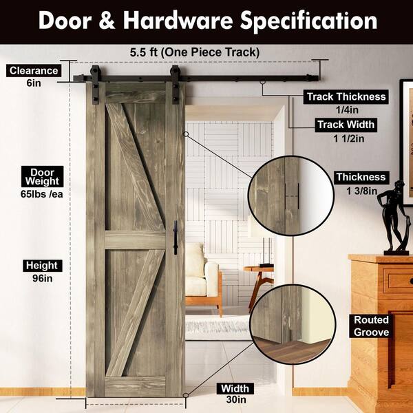 HOMACER 30 in. x 96 in. K-Frame Classic Gray Solid Pine Wood