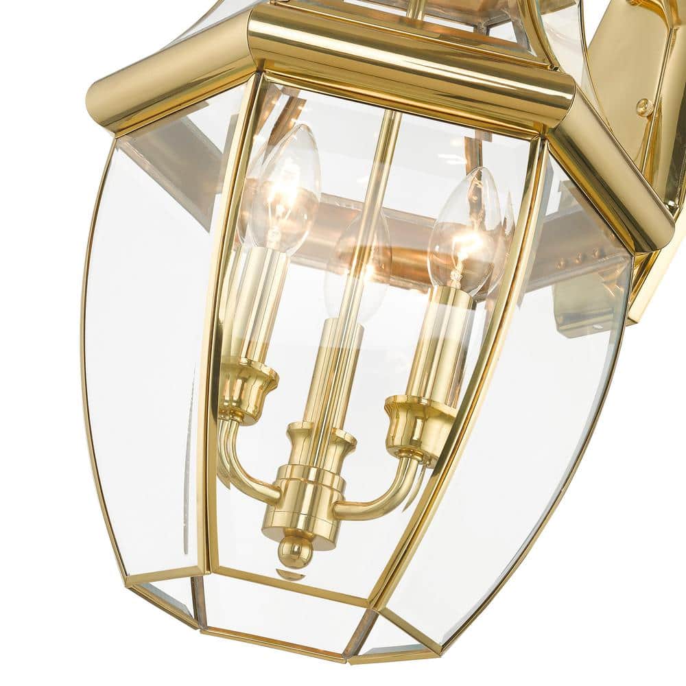 Monterey Polished Brass 3-Light Outdoor Wall Lantern