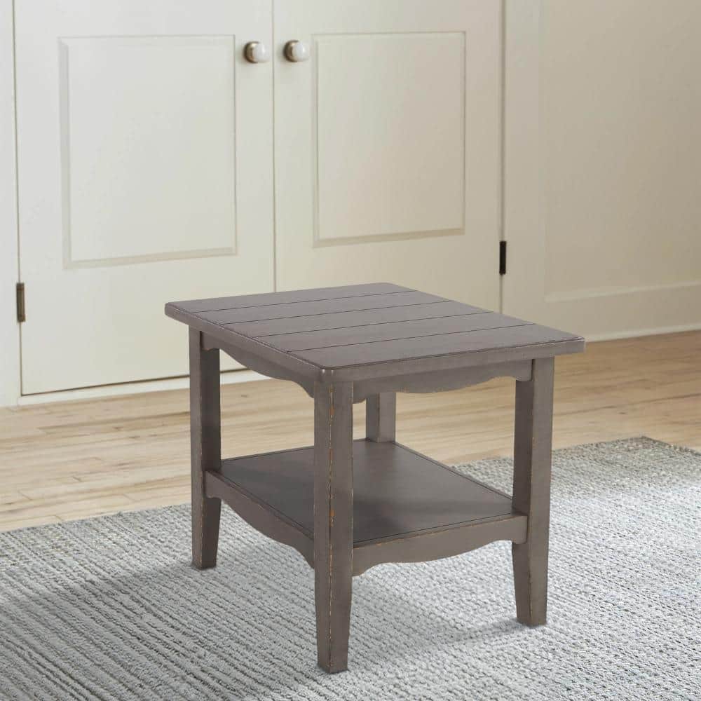Antique Gray Traditional Square End Table with Storage Shelf
