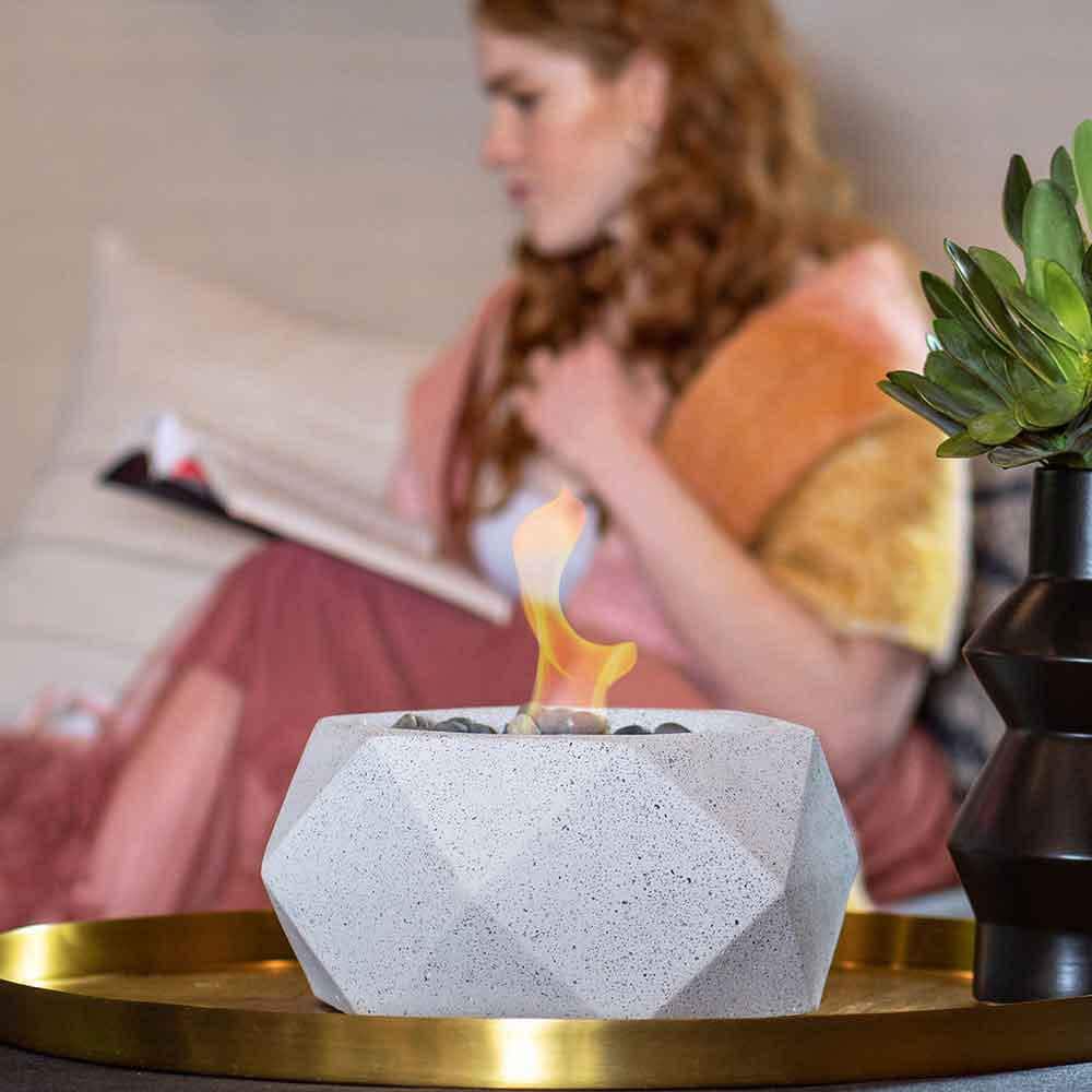 Sand Geo Tabletop Gel Fire Bowl with Cork Base