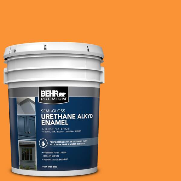 BEHR PREMIUM 5 gal. #P240-7 Joyful Orange Urethane Alkyd Semi-Gloss Enamel Interior/Exterior Paint