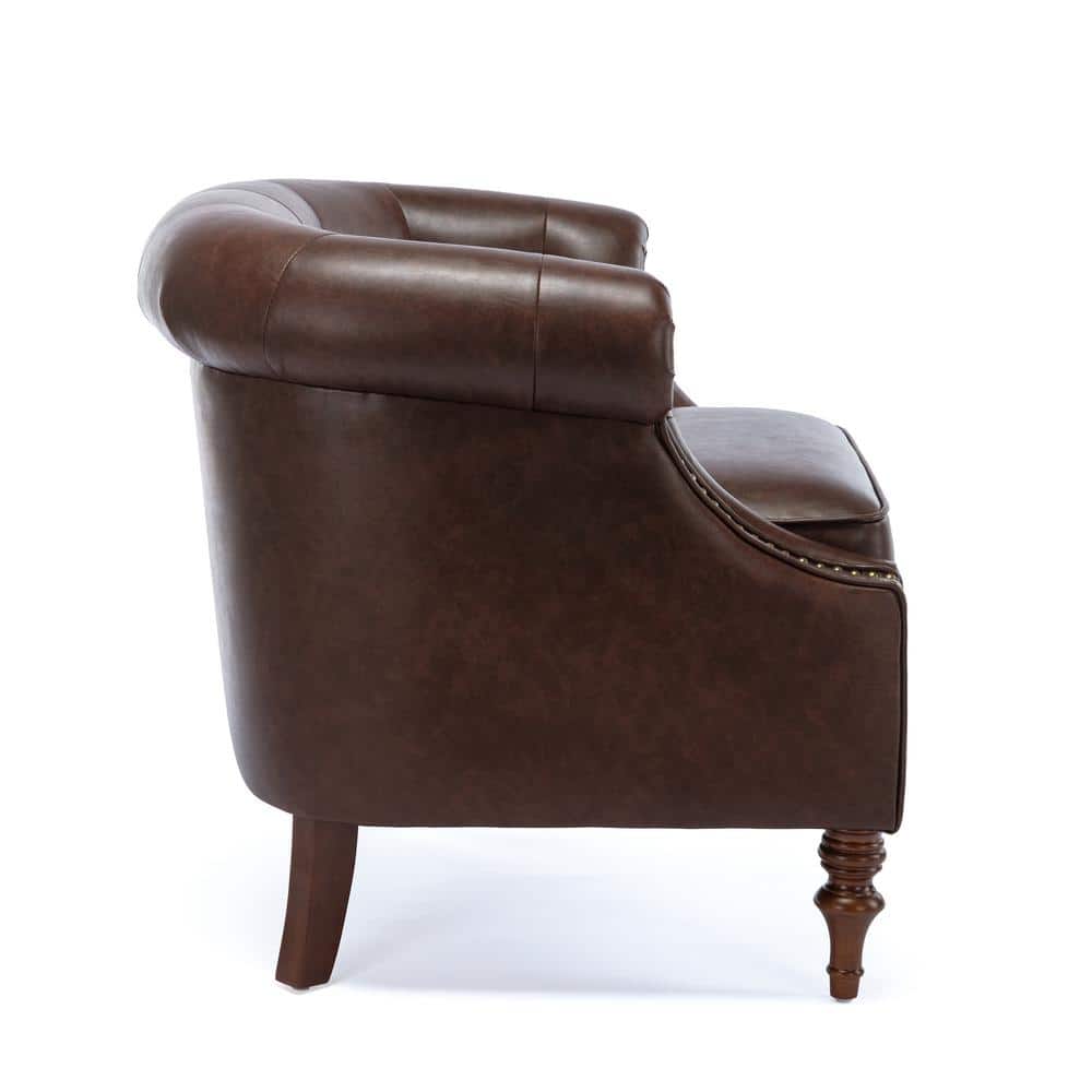 Chesterfield Brown Faux Leather Barrel Accent Chair