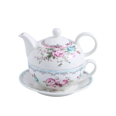 Porcelain Tea for One Set Teapot 11 Ounce Tea Set 1 Piece Teacup and Saucer