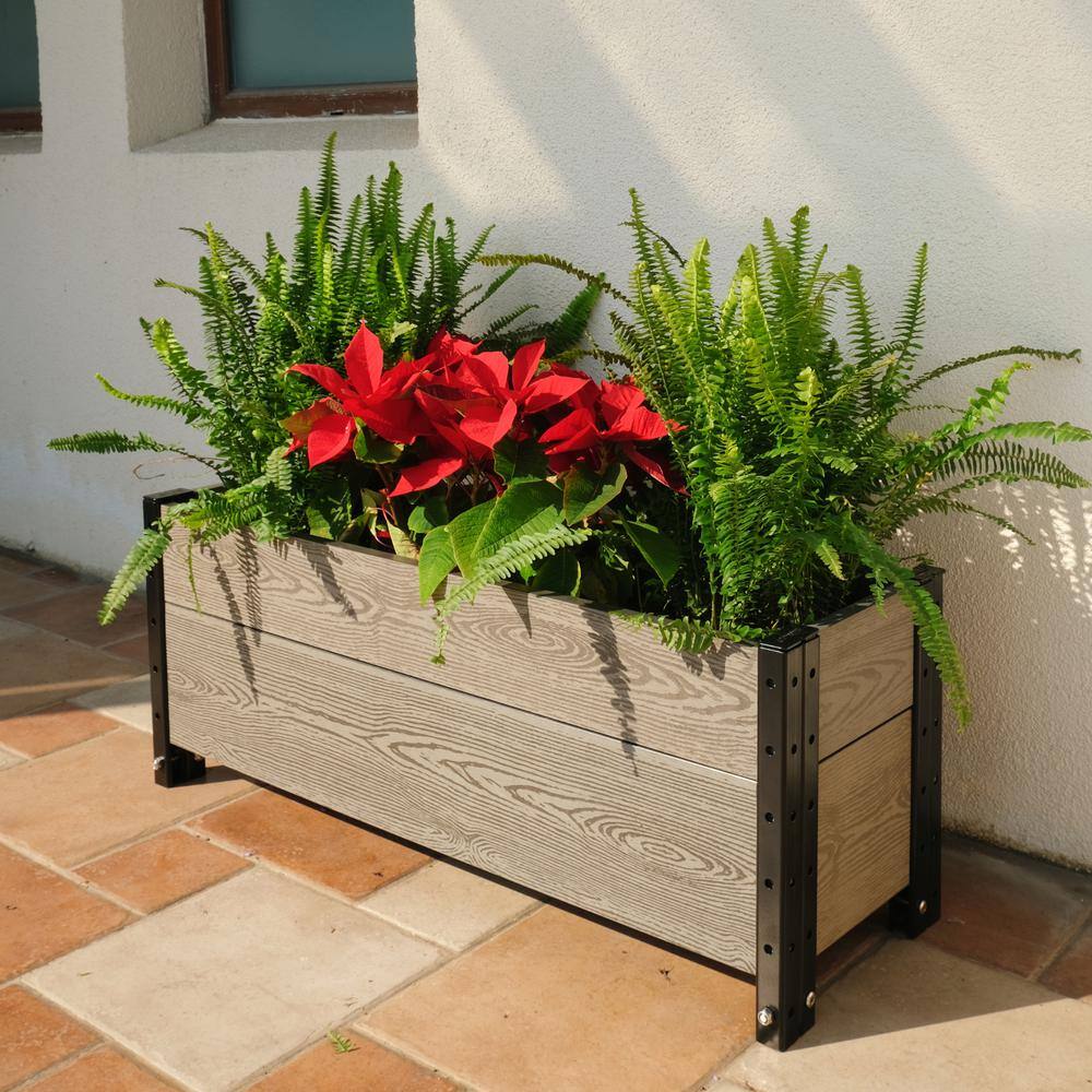 Contemporary Everbloom Grey Rectangular Raised Bed Planter with Wheels