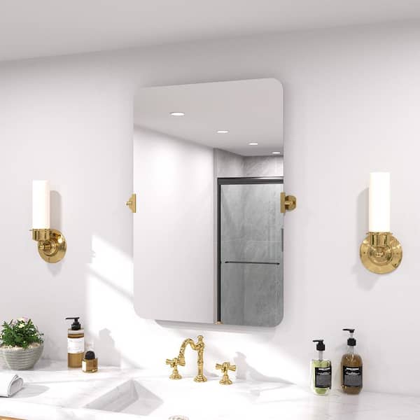 Twirl 24 in. W x 36 in. H Rectangular Frameless Tilt Wall Bathroom Vanity Mirror in Brushed Gold