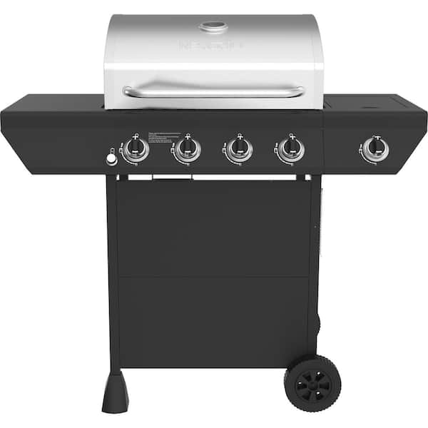 Nexgrill 4-Burner Propane Gas Grill in Black with Side Burner and Stainless Steel Main Lid