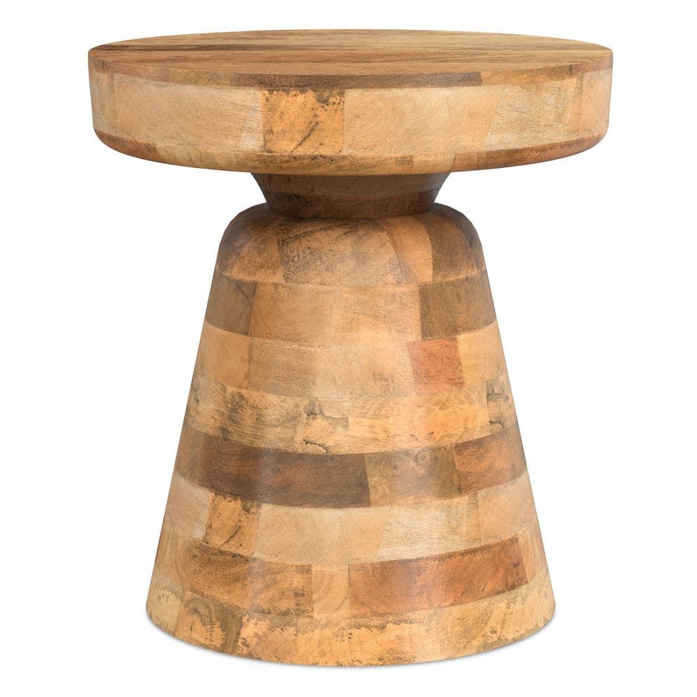 Robbie Solid Mango Wood 16 in. Wide Round Boho Contemporary Rustic Accent Table in Natural, Fully Assembled - thumbnail 6