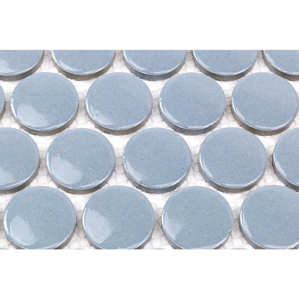 Sky Blue Penny Round Polished Ceramic Mosaic Tile