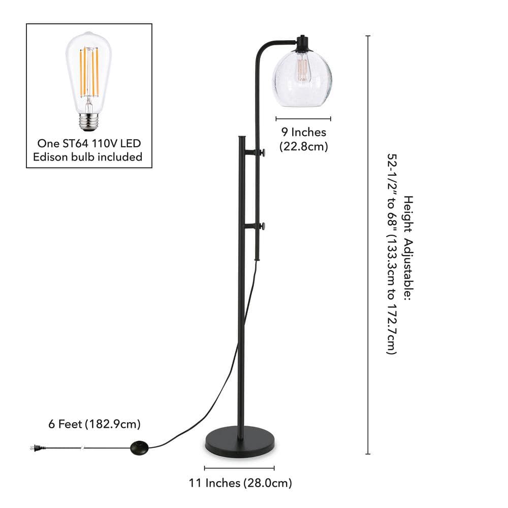 Adjustable Bronze Floor Lamp with Seeded Glass Shade