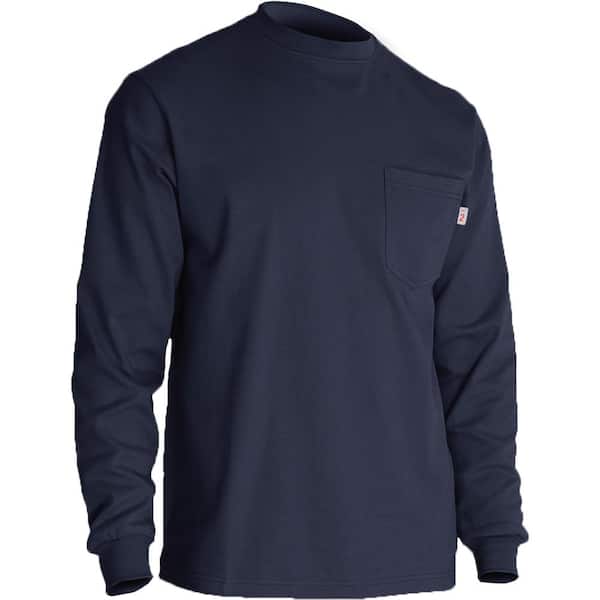 Men's Medium Navy Cotton AR/FR Long Sleeve T-Shirt, 10.6 cal/sq. cm