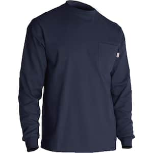 Men's Large Navy Cotton AR/FR Long Sleeve T-Shirt, 10.6 cal/sq. cm