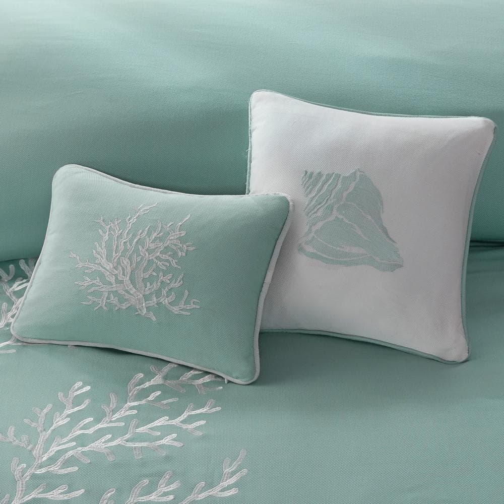 Twin Aqua and White Cotton Nautical Comforter Set