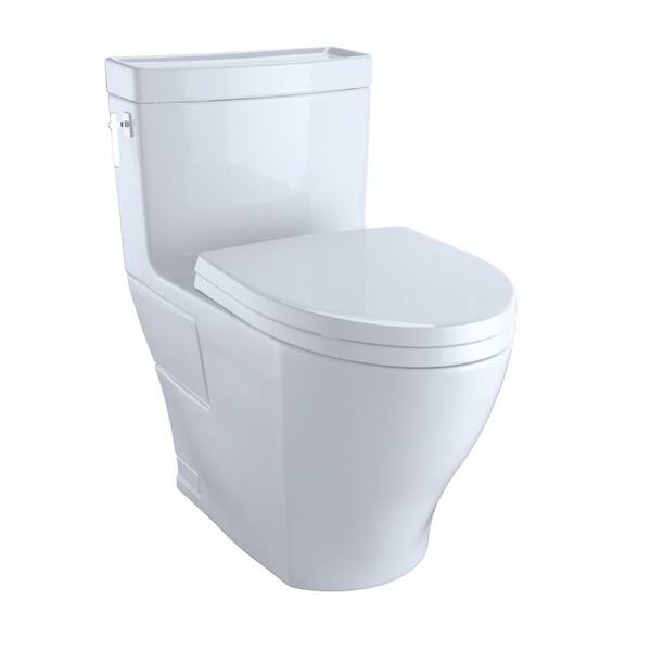 TOTO Aimes 1-Piece 1.28 GPF Single Flush Elongated Skirted Toilet with CeFiONtect in Cotton White, Seat Included