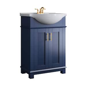 Hudson 24 in. W x 17 in. D x 35 in. H Bathroom Vanity in Royal Blue with White Ceramic Vanity Top with White Basin
