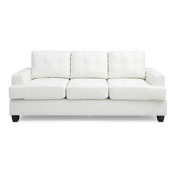 AndMakers Sandridge 79 in. W Flared Arm Faux Leather Straight Sofa in White