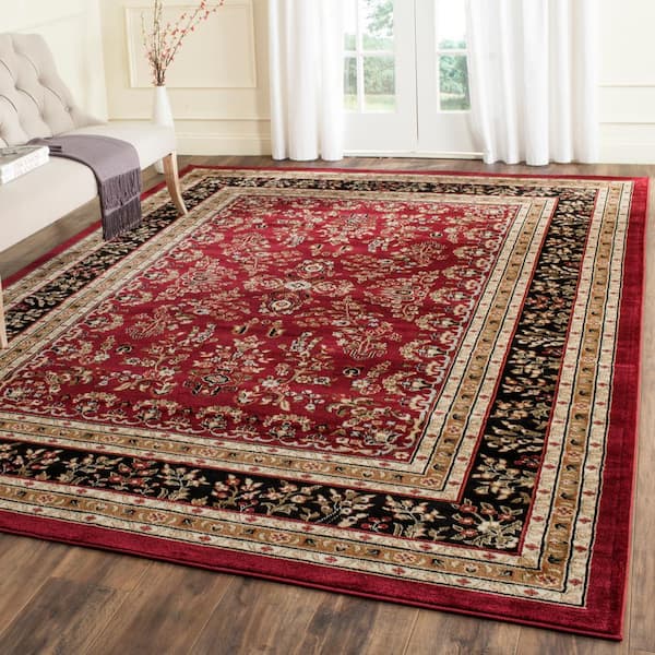 Lyndhurst Red/Black 9 ft. x 12 ft. Border Antique Floral Area Rug