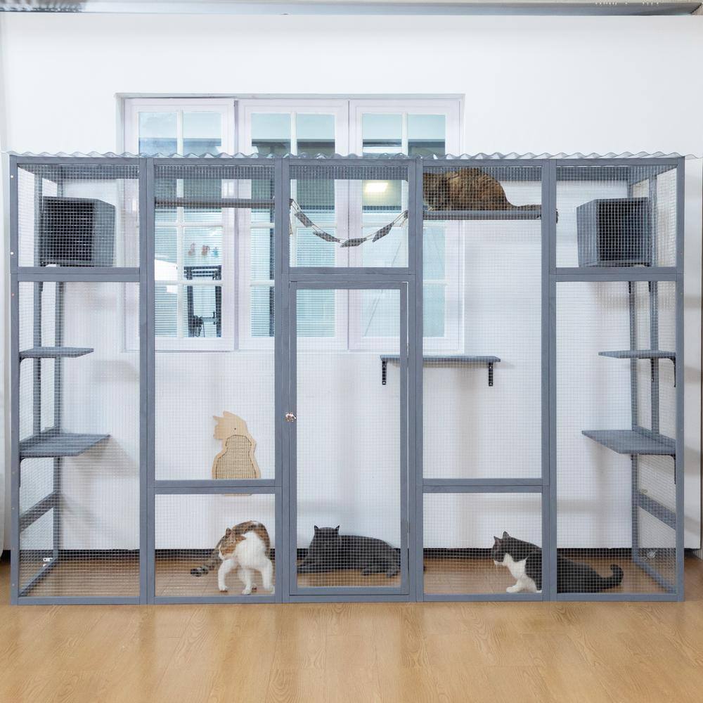 Gray Pine and PVC Large Outdoor Cat Enclosure
