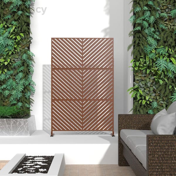 47 in. x 72 in. Brown Galvanized Steel Wall Sculpture Design Privacy Screen for Garden Outdoor Decorative Fence Panel