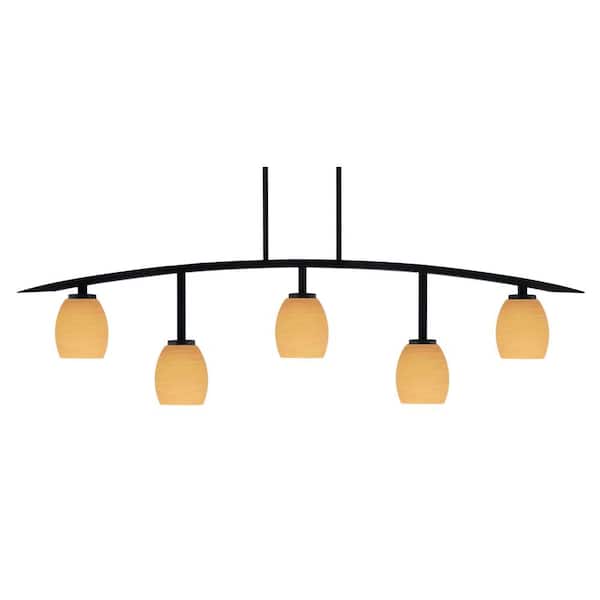 Unbranded Siena 5-Light Matte Black Billiard-Light with Cayenne Linen Glass Shades