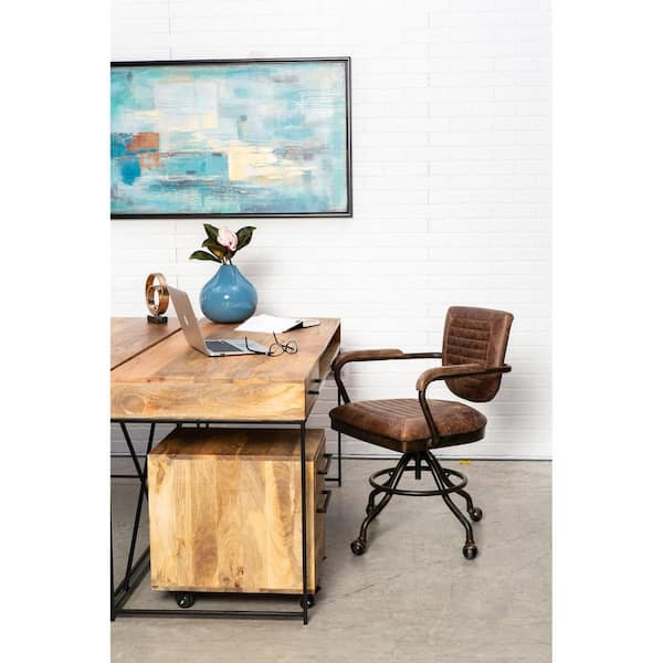 NADAAL STUDIOS Circe, Top Grain Leather Seat, Swivel Stainless Steel Frame, Ergonomic Office Chair in Brown with Arms